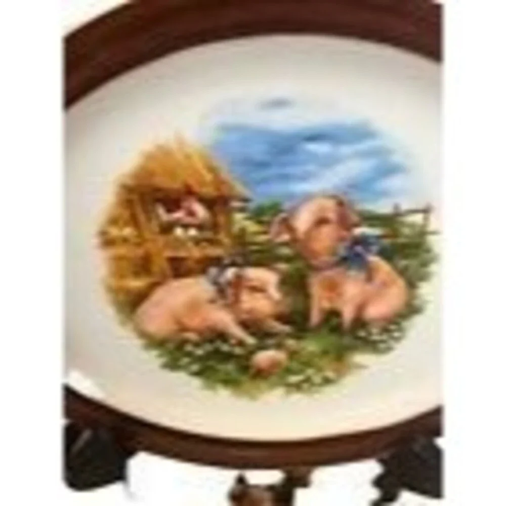 Homer Laughlin Stoneware Oval Ceramic Piglets Set of 4 Plates Made in U.S.A.